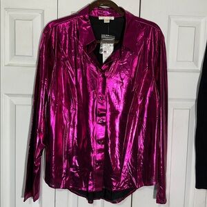 Cooper & Ella Metallic Pink Button-Up Blouse